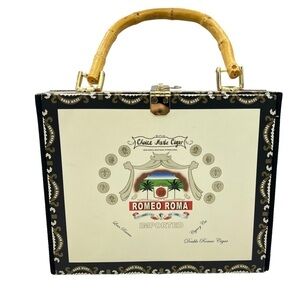 Romeo Roma Handmade Cigar Box Hand Bag w Flip Flops & Hand Bag Theme Black White